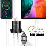 شارژر USB خودرویی روپنلی گرد قرمز دو خروجی فست شارژ QC3.0 با نشانگر ولتاژ