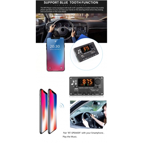 پخش کننده MP3 PLAYER پنلی بلوتوثی ولوم دار دارای آمپلی فایر 2X40W مدل KH-G022