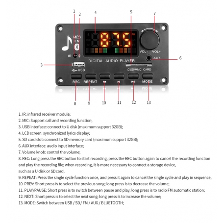پخش کننده MP3 PLAYER پنلی بلوتوثی ولوم دار دارای آمپلی فایر 2X40W مدل KH-G022