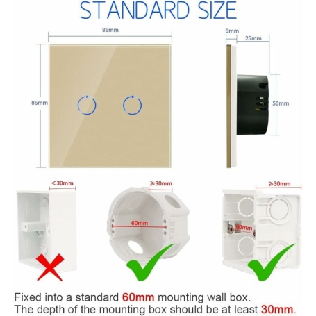 کلید دو پل هوشمند لمسی TUYA سفید با قابلیت کنترل از طریق WiFi و RF433MHz