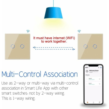 کلید دو پل هوشمند لمسی TUYA سفید با قابلیت کنترل از طریق WiFi و RF433MHz