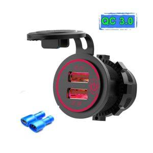 شارژر USB خودرویی روپنلی گرد قرمز دو خروجی فست شارژ QC3.0 با ON/OFF لمسی
