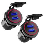 شارژر USB خودرویی روپنلی گرد قرمز دو خروجی فست شارژ QC3.0 با ON/OFF لمسی