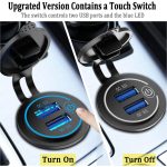 شارژر USB خودرویی روپنلی گرد قرمز دو خروجی فست شارژ QC3.0 با ON/OFF لمسی