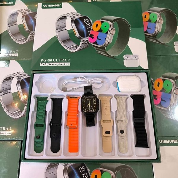 ساعت هوشمند اسمارت واچ و ایرپاد هندزفری بلوتوث مدل دارای 7 بند  WS-80 ULTRA2