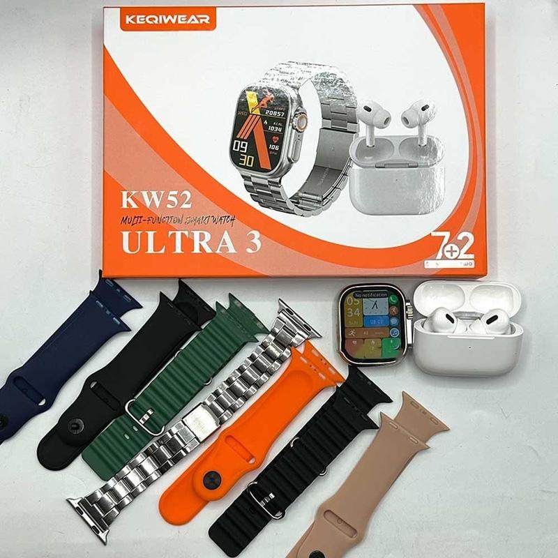 ساعت هوشمند KEQIWEAR مدل KW52 Ultra3 به همراه ایرپاد پرو و 7 عدد بند
