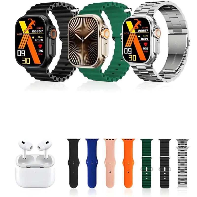ساعت هوشمند KEQIWEAR مدل KW52 Ultra3 به همراه ایرپاد پرو و 7 عدد بند