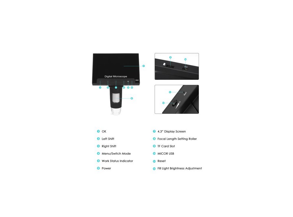 میکروسکوپ دیجیتال 1000X Portable Digital Microscope دارای نمایشگر 4.3 اینچی مدل DM4