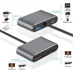 تبدیل 4 کاره همه کاره تایپ سی (هاب 4 پورت HDMI و VGA و USB و PD)