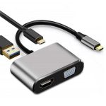 تبدیل 4 کاره همه کاره تایپ سی (هاب 4 پورت HDMI و VGA و USB و PD)