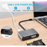تبدیل 4 کاره همه کاره تایپ سی (هاب 4 پورت HDMI و VGA و USB و PD)