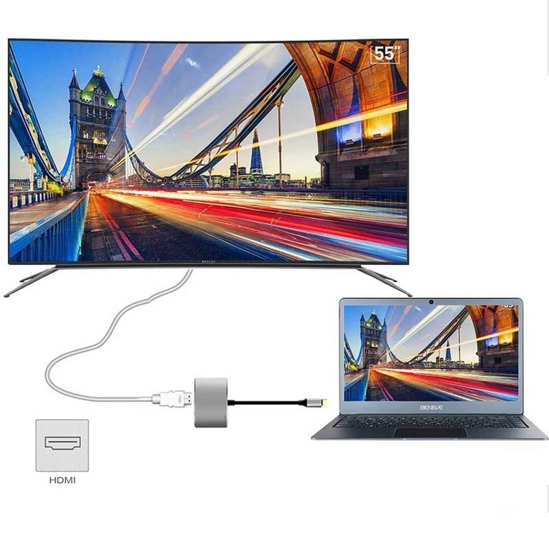 تبدیل 4 کاره همه کاره تایپ سی (هاب 4 پورت HDMI و VGA و USB و PD)