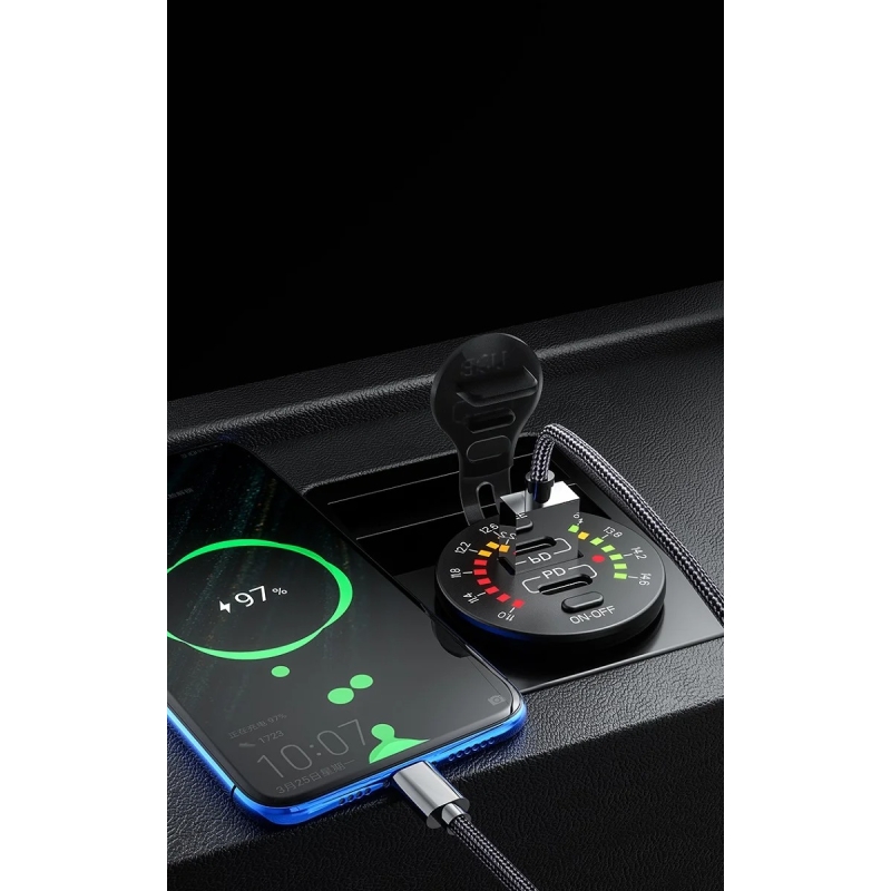 شارژر USB خودرویی روپنلی گرد QC3.0 + Type-C با کلید ON/OFF و نشانگر ولتاژ