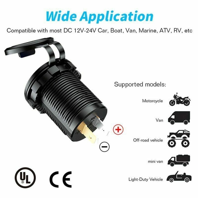 شارژر USB خودرویی روپنلی گرد با دو خروجی USB فست شارژ QC3.0 و نمایشگر ولتاژ، کلید ON/OFF