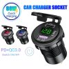 شارژر USB خودرویی روپنلی گرد قرمز QC3.0 + Type-C با نمایشگر ولتاژ و کلید ON/OFF