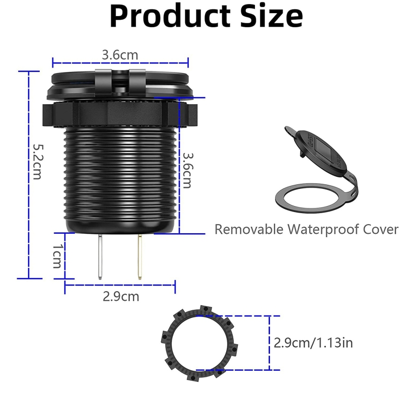 شارژر USB خودرویی روپنلی گرد قرمز QC3.0 + Type-C با نمایشگر ولتاژ و کلید ON/OFF
