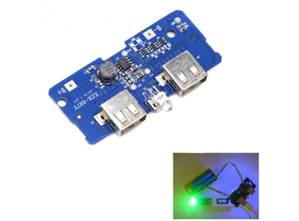 ماژول پاوربانک با دو خروجی USB و نشانگر LED به همراه چراغ قوه
