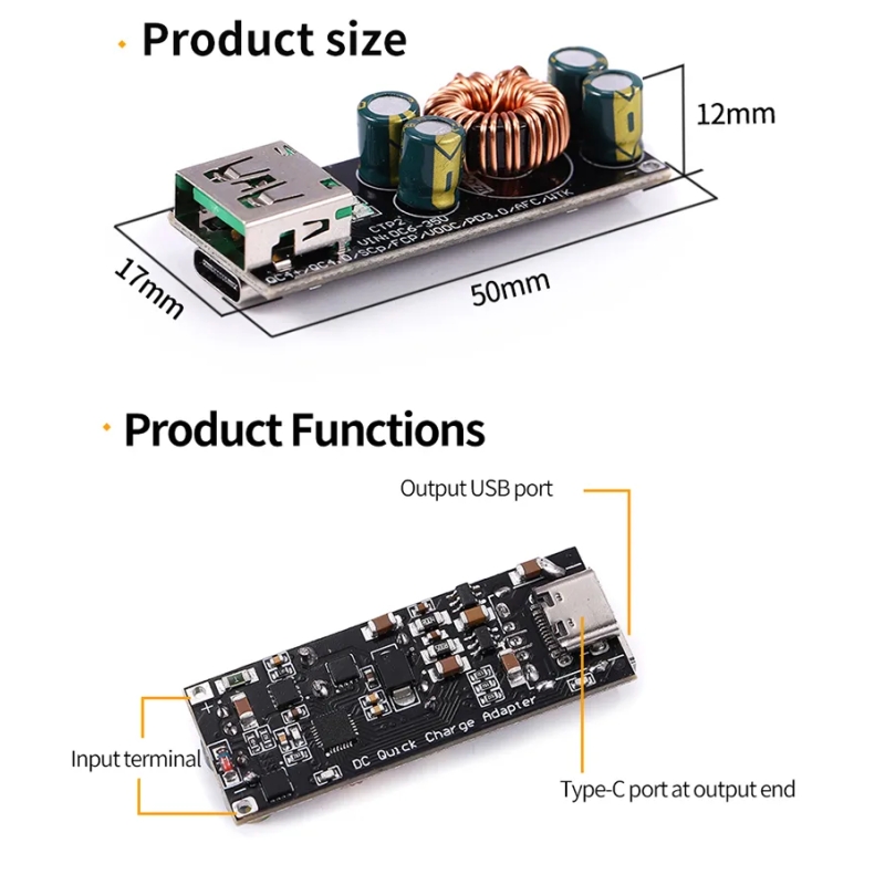 ماژول فست شارژ QC4.0 و QC3.0 با خروجی USB Type-C