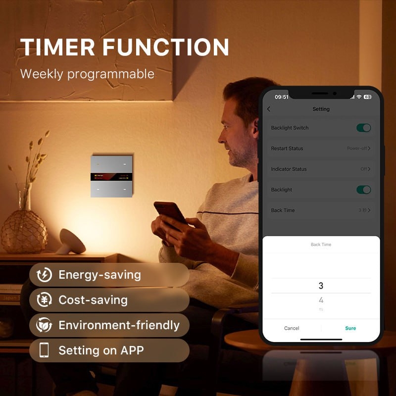 کلید چهار پل هوشمند TUYA مشکی دارای نمایشگر با ارتباط ZigBee مدل M8 PRO