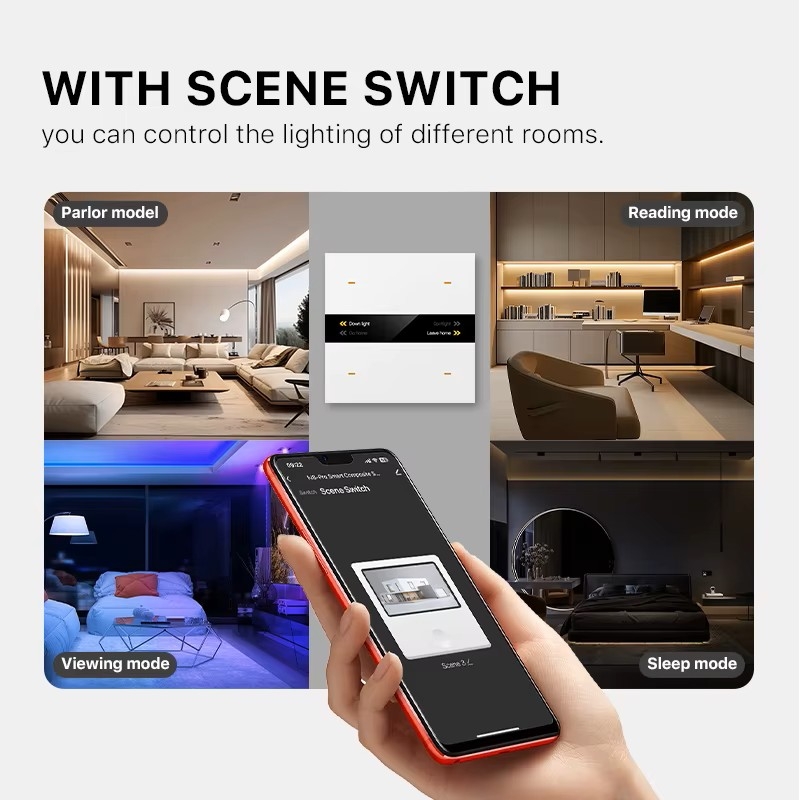 کلید چهار پل هوشمند TUYA مشکی دارای نمایشگر با ارتباط ZigBee مدل M8 PRO