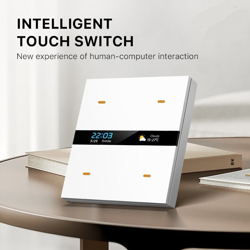 کلید چهار پل هوشمند TUYA مشکی دارای نمایشگر با ارتباط ZigBee مدل M8 PRO