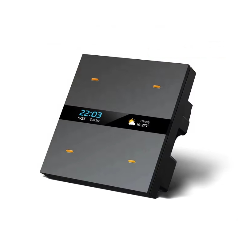 کلید چهار پل هوشمند TUYA مشکی دارای نمایشگر با ارتباط ZigBee مدل M8 PRO